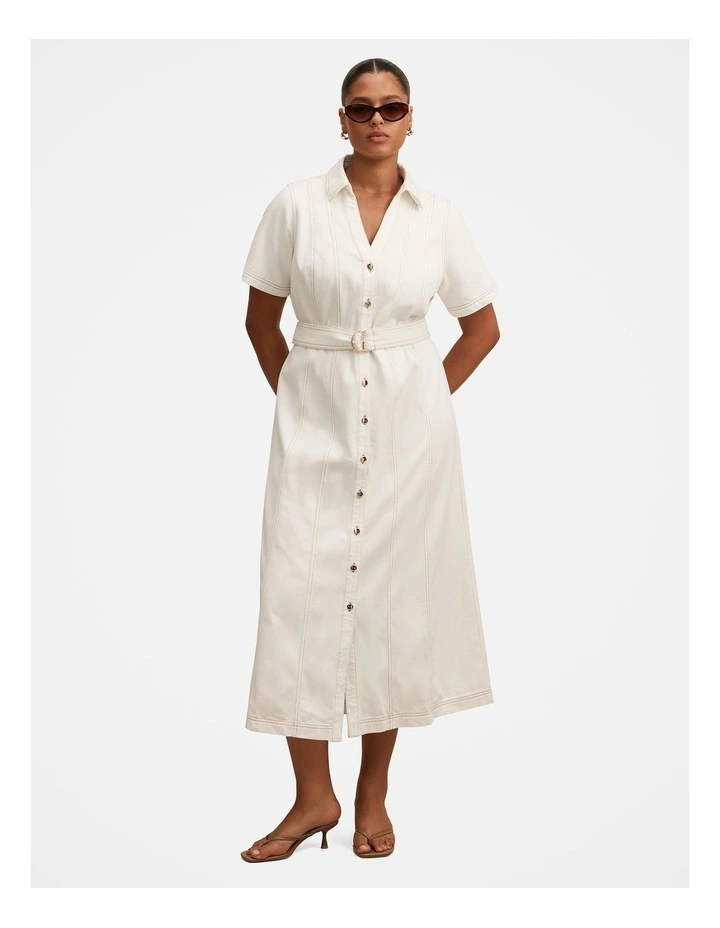 Josephine Short Sleeves Denim Dress in White image 1