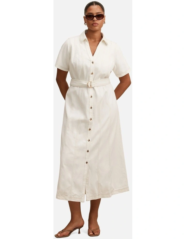 Josephine Short Sleeves Denim Dress in White image 1