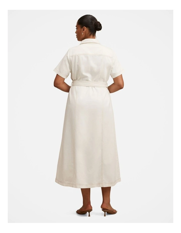 Josephine Short Sleeves Denim Dress in White image 2