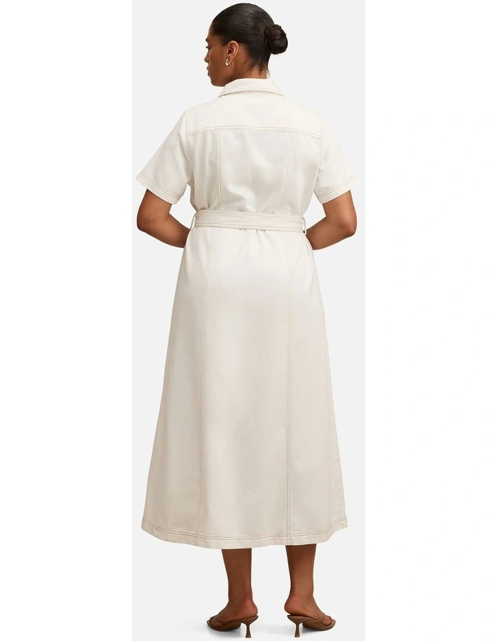 Josephine Short Sleeves Denim Dress in White image 2