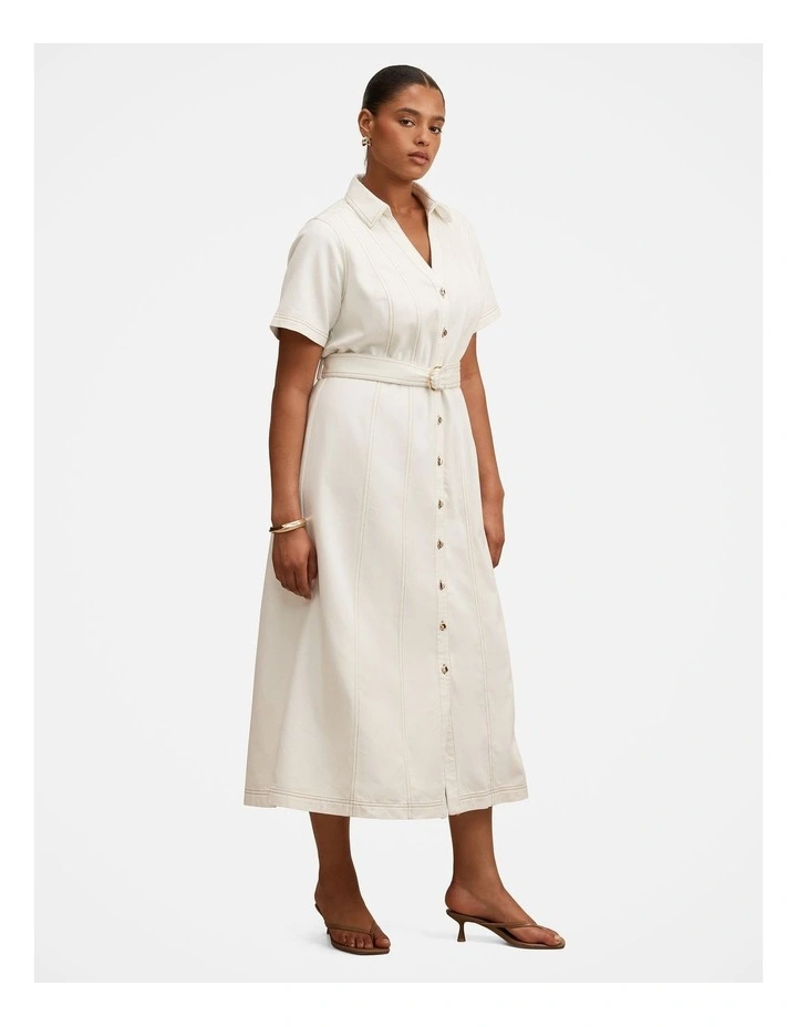 Josephine Short Sleeves Denim Dress in White image 3