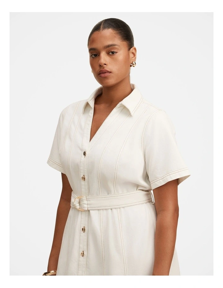 Josephine Short Sleeves Denim Dress in White image 4