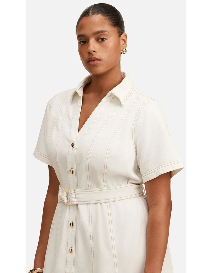 Josephine Short Sleeves Denim Dress in White image 4