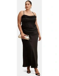 Claudia Strappy Corset Maxi Dress in Black