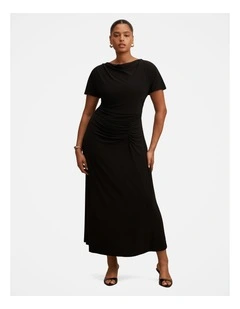 Tahnee High Neck Sleeves Maxi Dress in Black