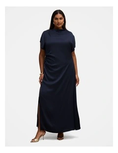 Genevieve Satin Drape Maxi Dress in Navy