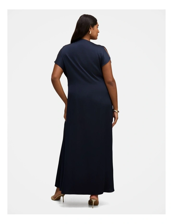 Genevieve Satin Drape Maxi Dress in Navy image 2