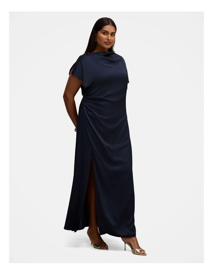 Genevieve Satin Drape Maxi Dress in Navy image 3