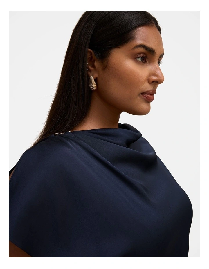 Genevieve Satin Drape Maxi Dress in Navy image 4