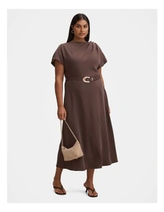 Kylee Button Neck Dress in Chocolate