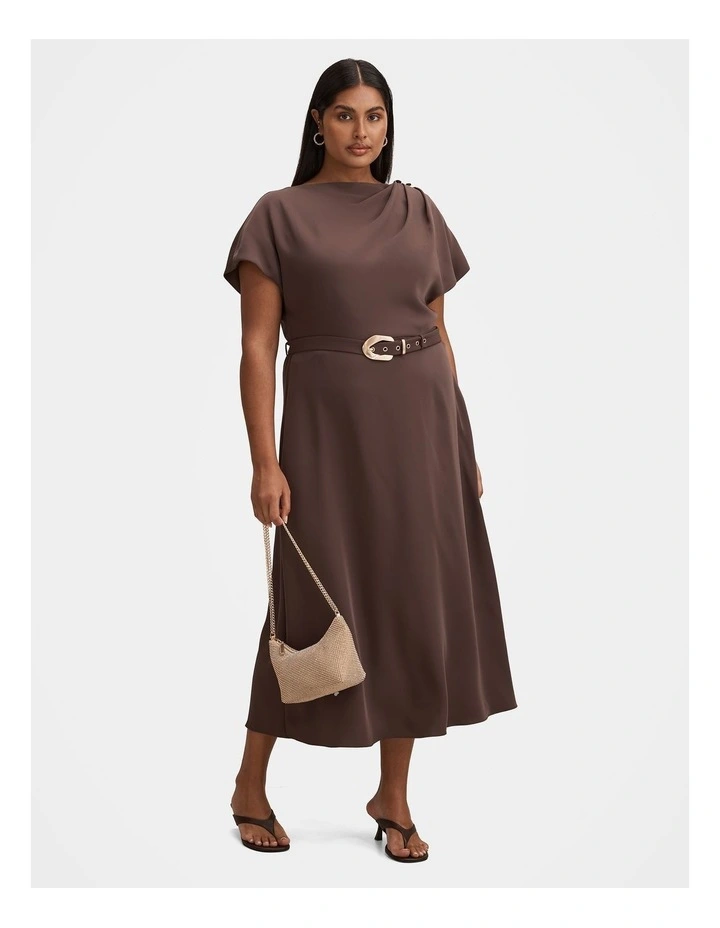 Kylee Button Neck Dress in Chocolate image 1