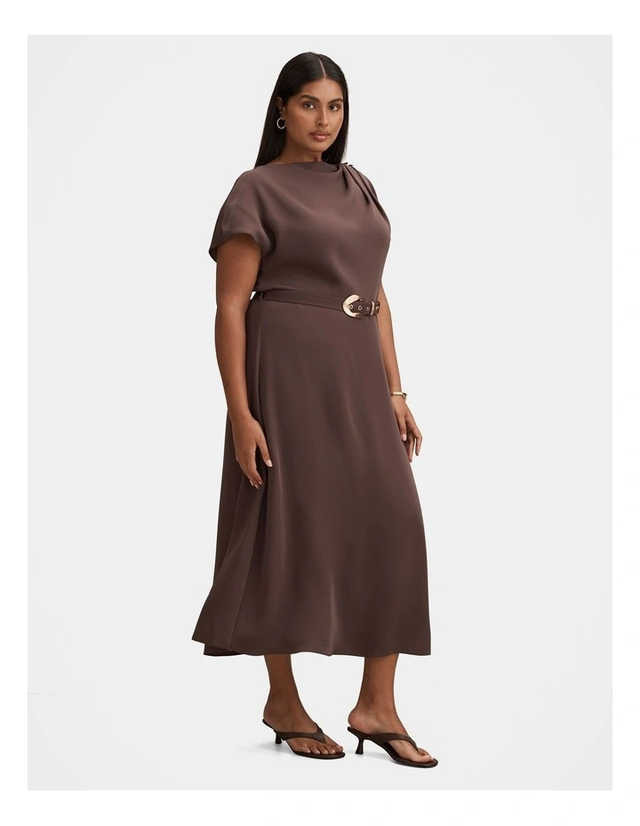 Kylee Button Neck Dress in Chocolate image 3