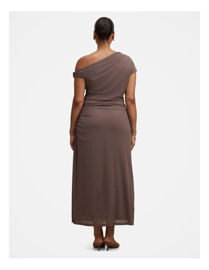 Piper Draped Tie Mesh Midi Dress in Brown image 2