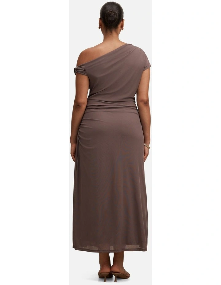 Piper Draped Tie Mesh Midi Dress in Brown image 2