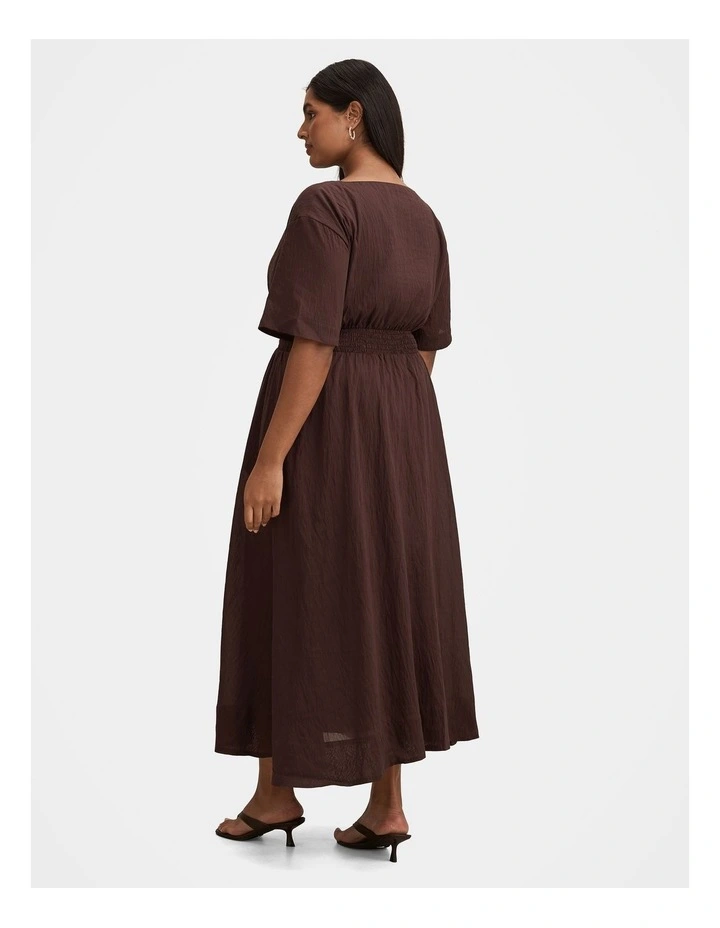 Mimi Elastic Waist Midi Dress in Brown image 2