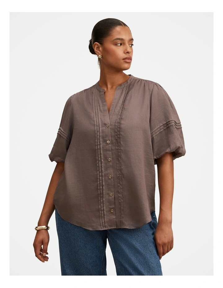Mariella Pintuck Blouse in Brown image 1