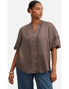 Mariella Pintuck Blouse in Brown