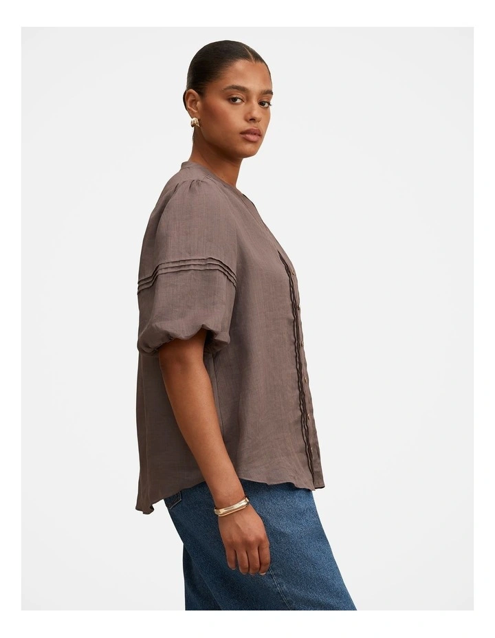 Mariella Pintuck Blouse in Brown image 3