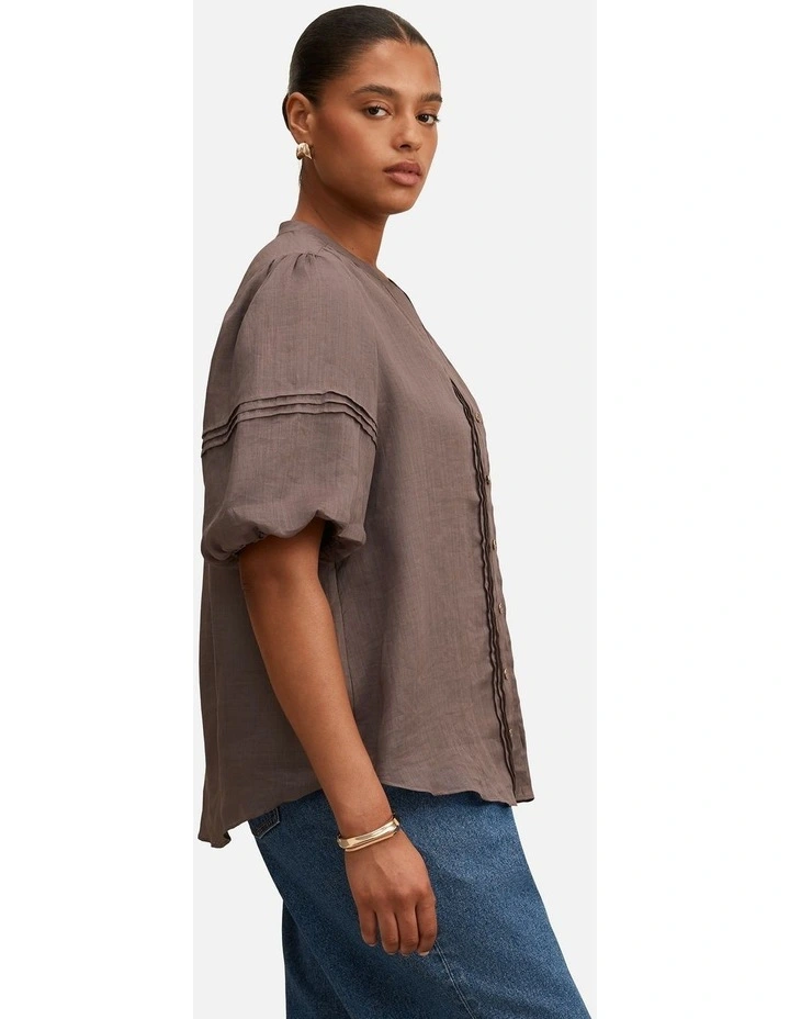 Mariella Pintuck Blouse in Brown image 3