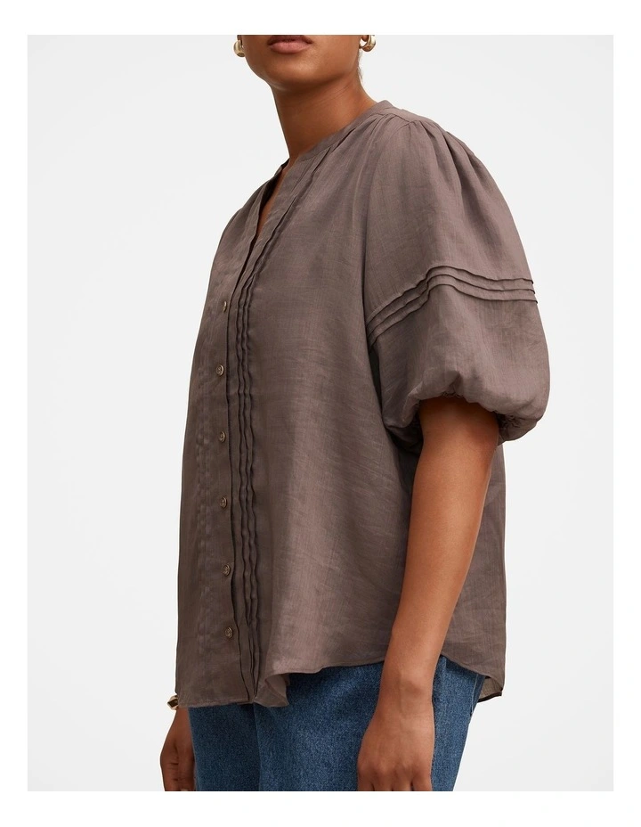 Mariella Pintuck Blouse in Brown image 4