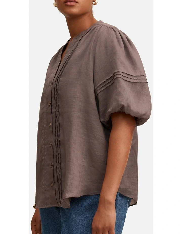Mariella Pintuck Blouse in Brown image 4