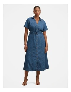 Josephine Short Sleeves Denim Dress in Blue