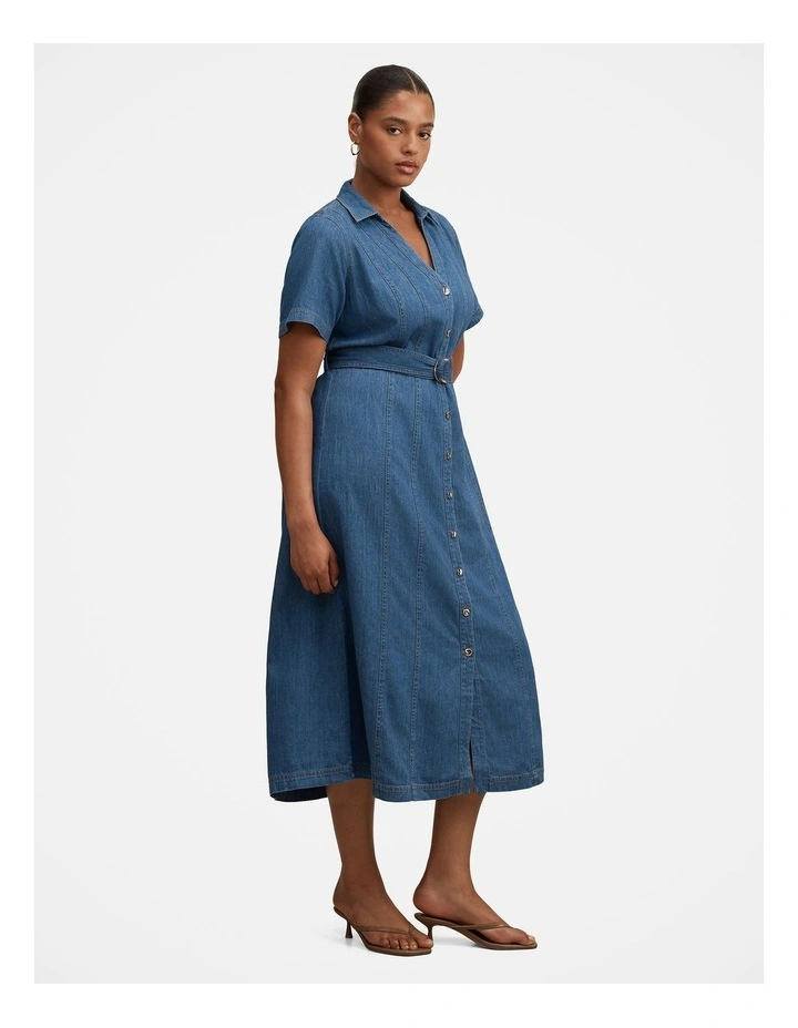 Josephine Short Sleeves Denim Dress in Blue image 3
