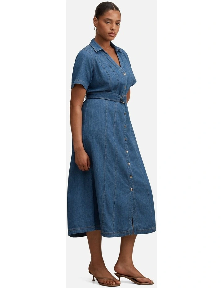 Josephine Short Sleeves Denim Dress in Blue image 3