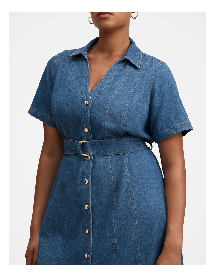 Josephine Short Sleeves Denim Dress in Blue image 4