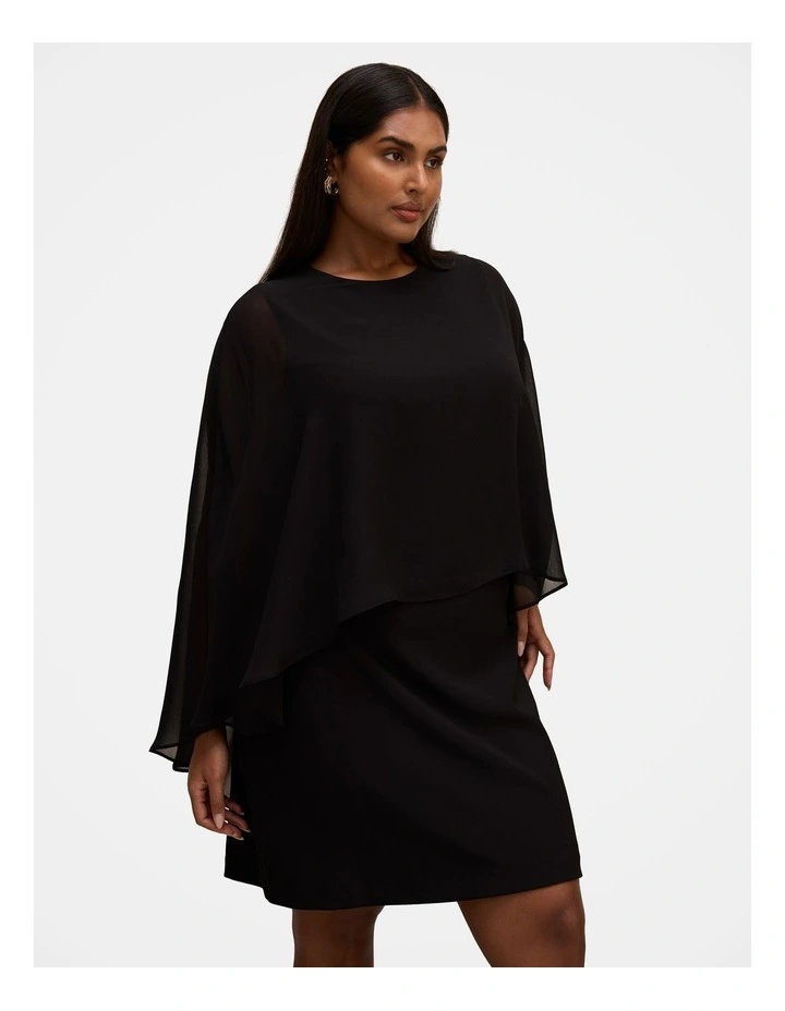 Irena Sheer Cape Mini Dress in Black image 3