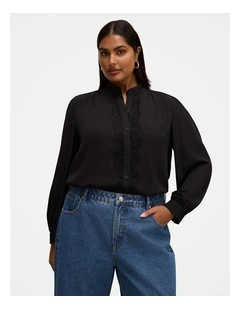 Poppy Lace Trim Blouse in Black