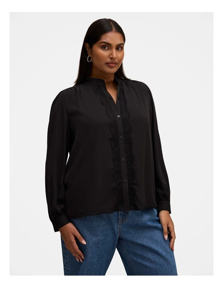 Poppy Lace Trim Blouse in Black image 3