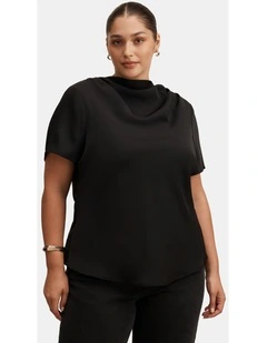 Jolie High Neck Satin Top in Black