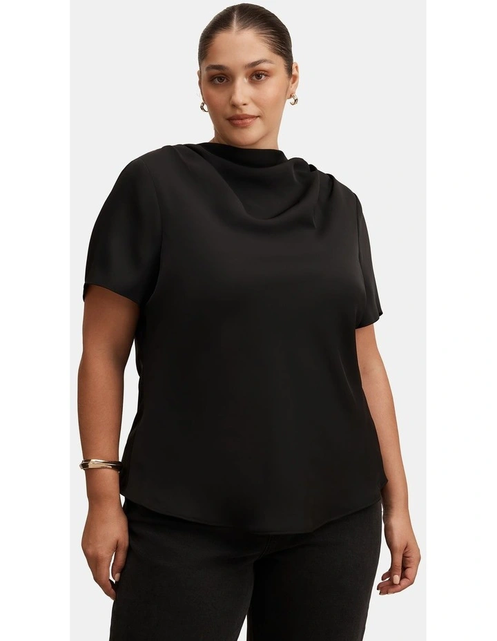 Jolie High Neck Satin Top in Black image 1