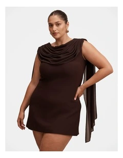 Bowie Mini Dress with Shawl in Brown
