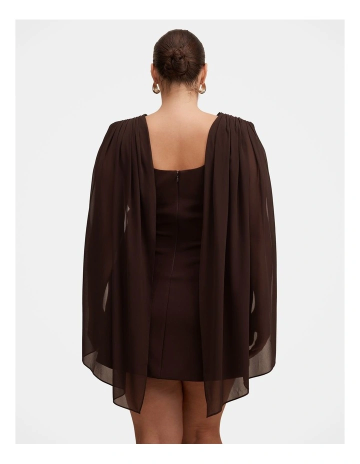 Bowie Mini Dress with Shawl in Brown image 2