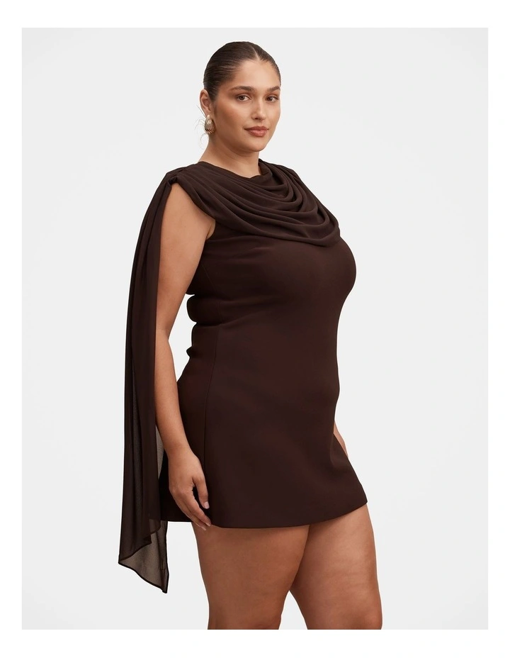 Bowie Mini Dress with Shawl in Brown image 3