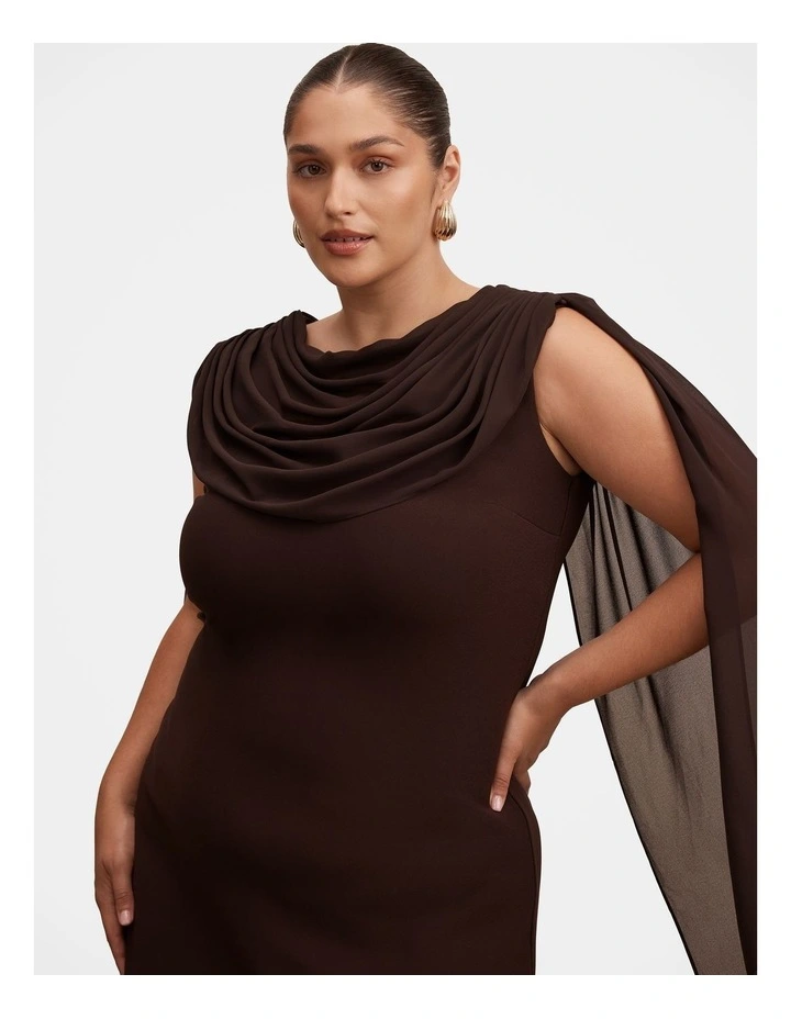 Bowie Mini Dress with Shawl in Brown image 4