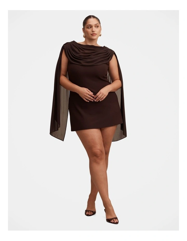 Bowie Mini Dress with Shawl in Brown image 5