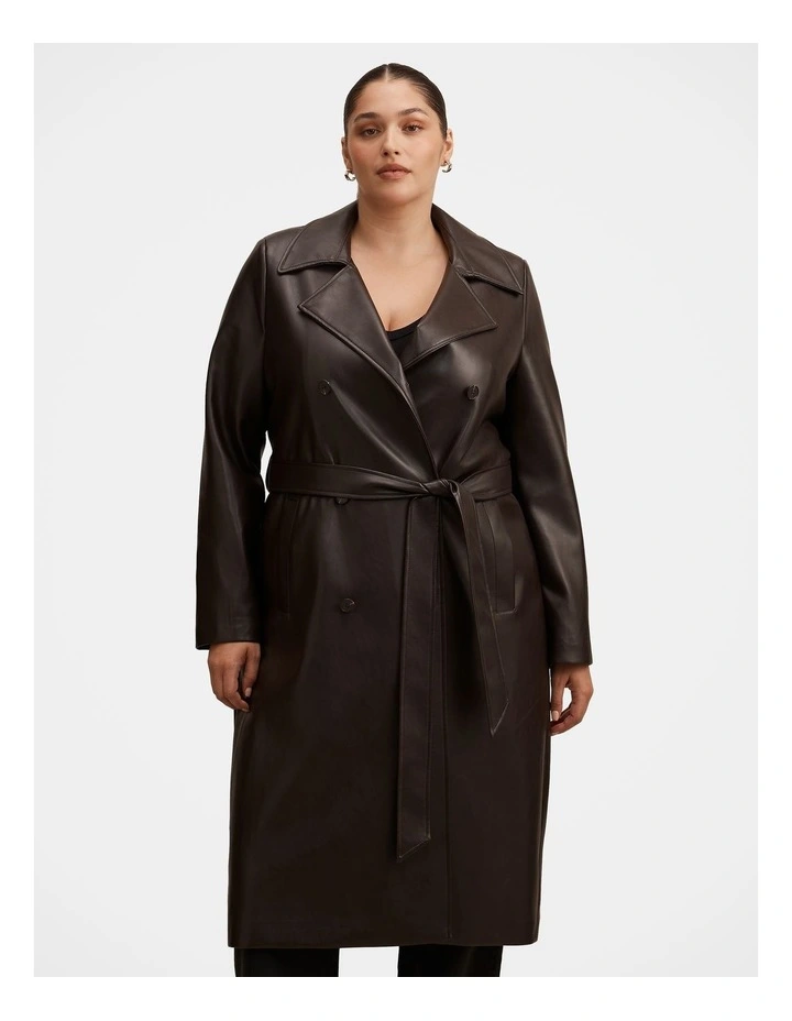 Sabina Faux Leather Trench Coat in Chocolate image 1
