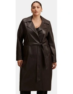 Sabina Faux Leather Trench Coat in Chocolate