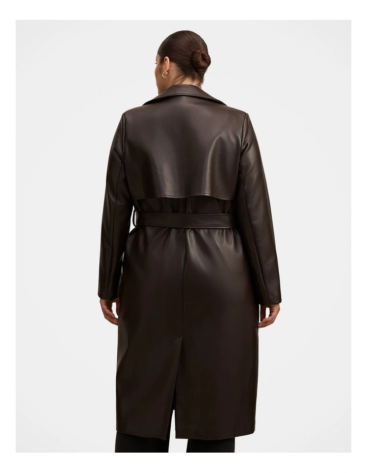 Sabina Faux Leather Trench Coat in Chocolate image 2