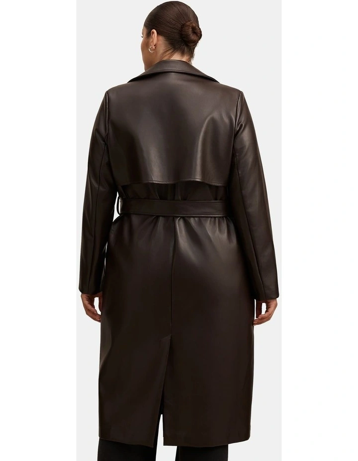 Sabina Faux Leather Trench Coat in Chocolate image 2