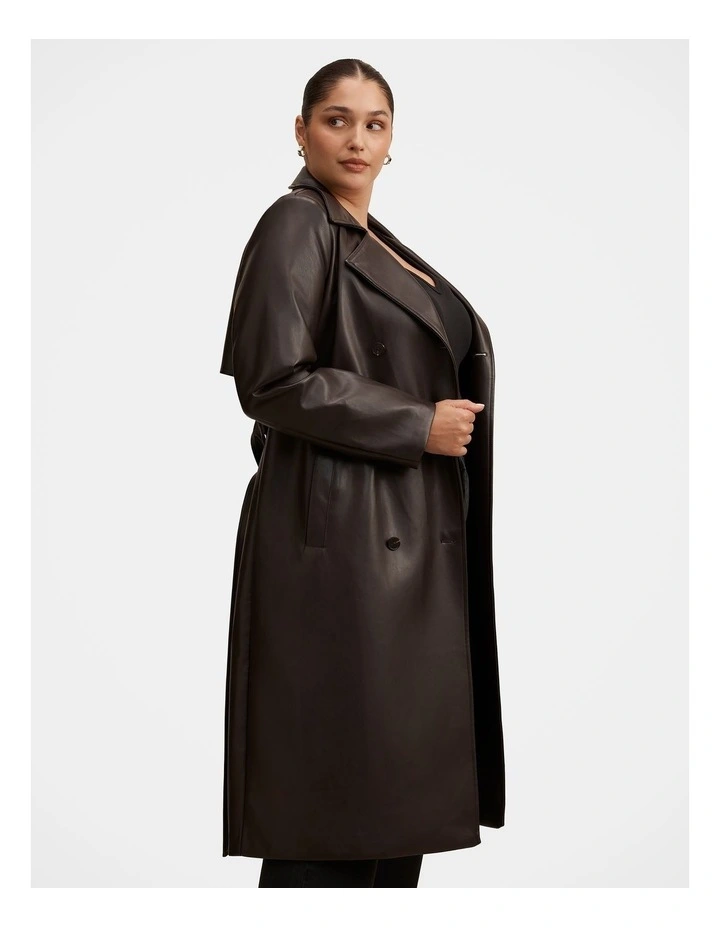 Sabina Faux Leather Trench Coat in Chocolate image 3