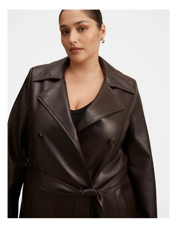Sabina Faux Leather Trench Coat in Chocolate image 4