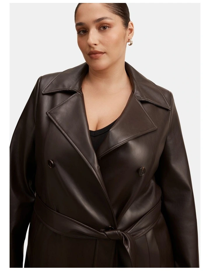 Sabina Faux Leather Trench Coat in Chocolate image 4