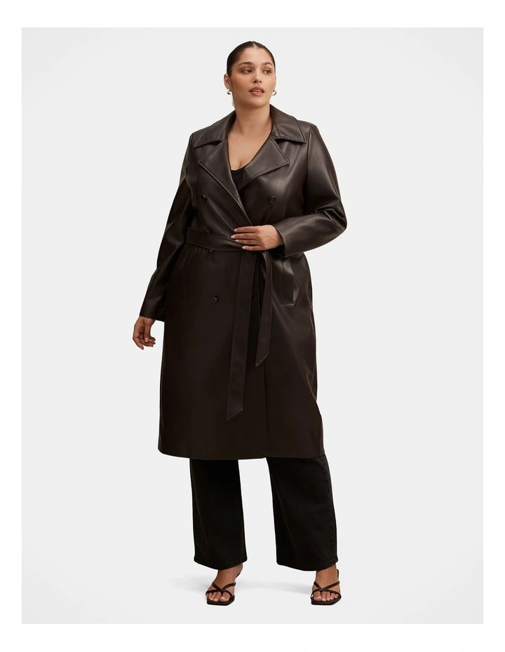 Sabina Faux Leather Trench Coat in Chocolate image 5