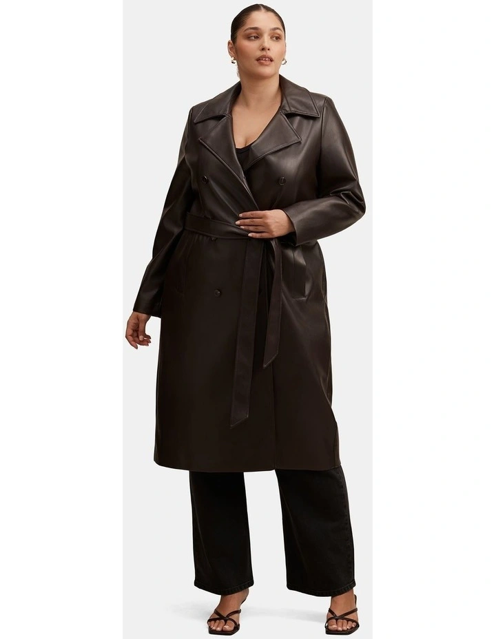 Sabina Faux Leather Trench Coat in Chocolate image 5
