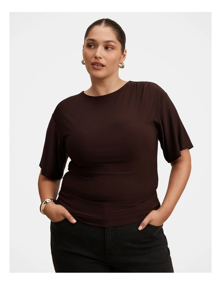 Blake Asymmetrical Drape Top in Chocolate image 1