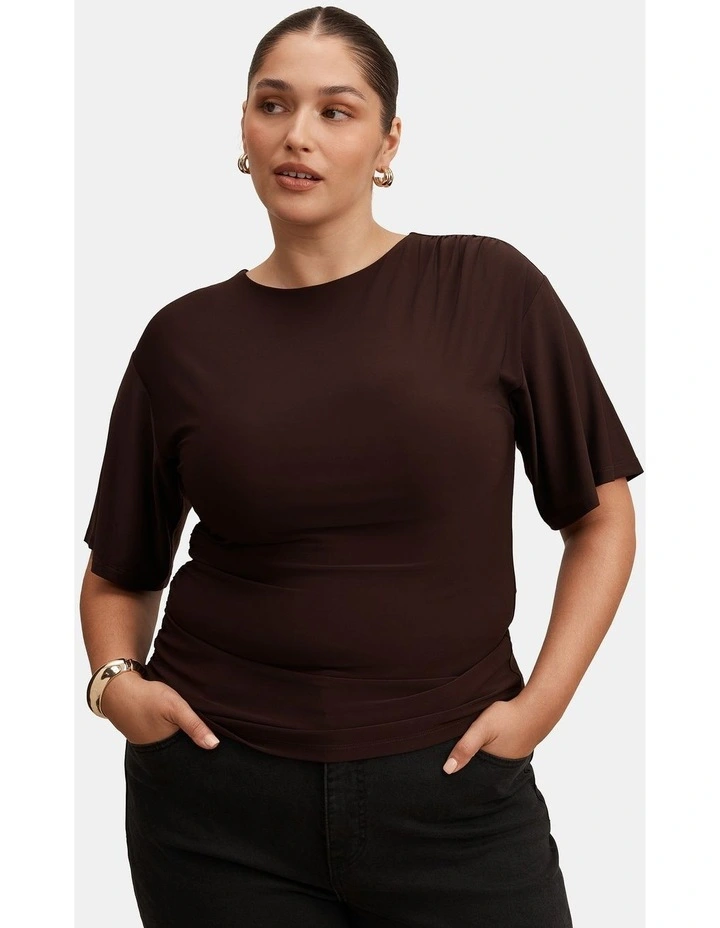 Blake Asymmetrical Drape Top in Chocolate image 1